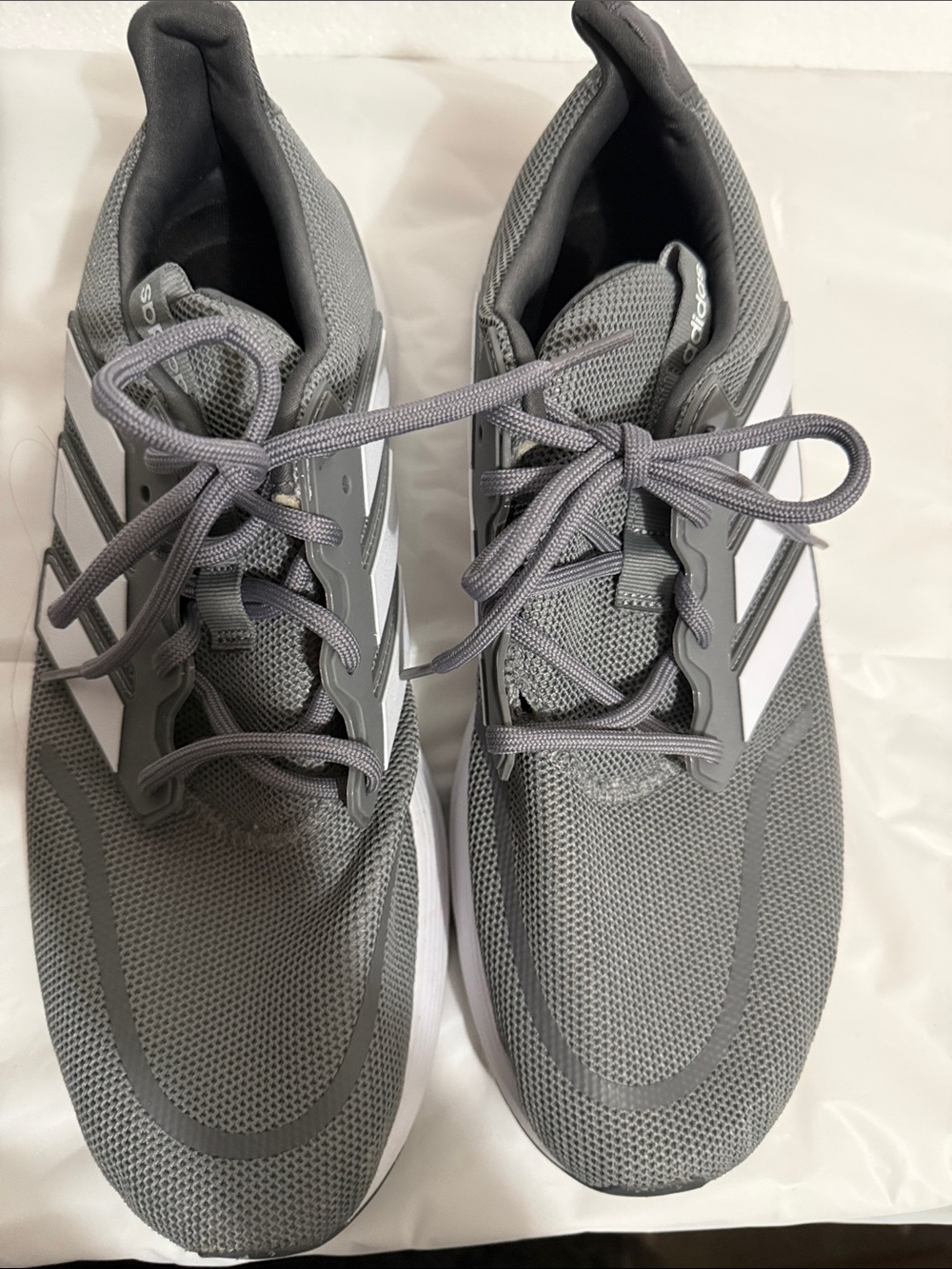 adidas Men's Gray Mesh Athletic Sneakers with White Stripes